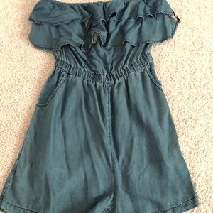 Francesca’s Chambray Strapless Romper